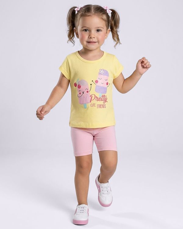 Blusa Bebê Manga Curta Estampa Picolé Amarela 2