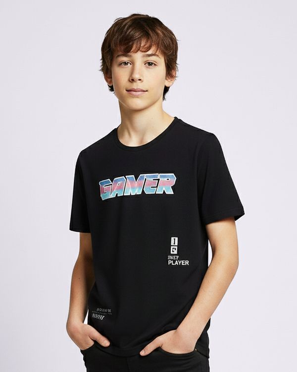 Camiseta Juvenil Algodão Estampa Frontal Gamer Preta 10