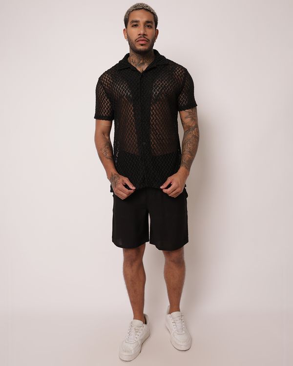 Bermuda Masculina Linho com Cós Elástico Preta G