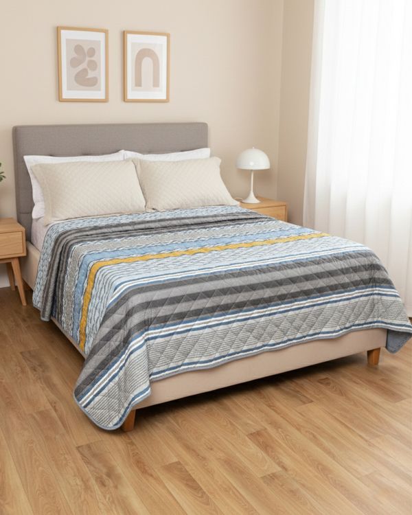 Colcha Queen Andreza Percal 180 Fios 240cmx250cm Estampa Geométrica Azul UN