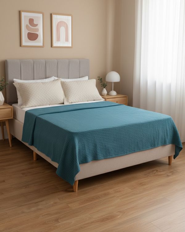 Colcha Casal 230cm x 210cm Texturizada Azul UN