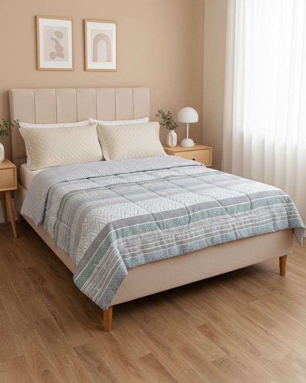Edredom Casal Andreza Dupla Face 190cm x 210cm Estampado Azul UN