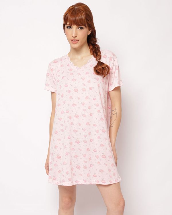 Camisola Feminina Curta Decote V com Estampa Floral Rosa GG