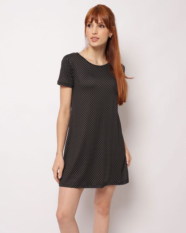 Camisola Feminina Curta Liganete Estampada Poá Manga Curta Preta P