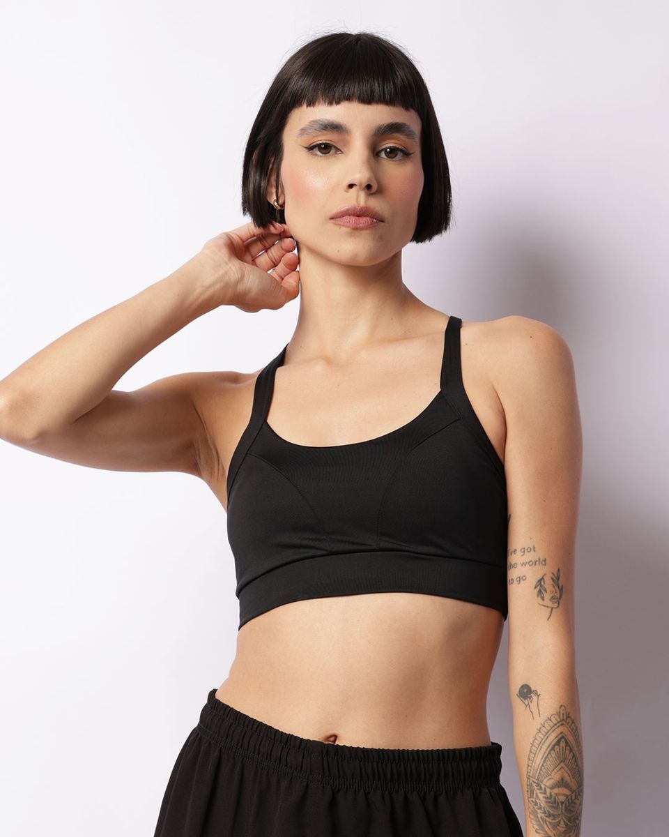 Top Fitness Feminino Fitter Bojo Removível Alças Cruzadas Preto