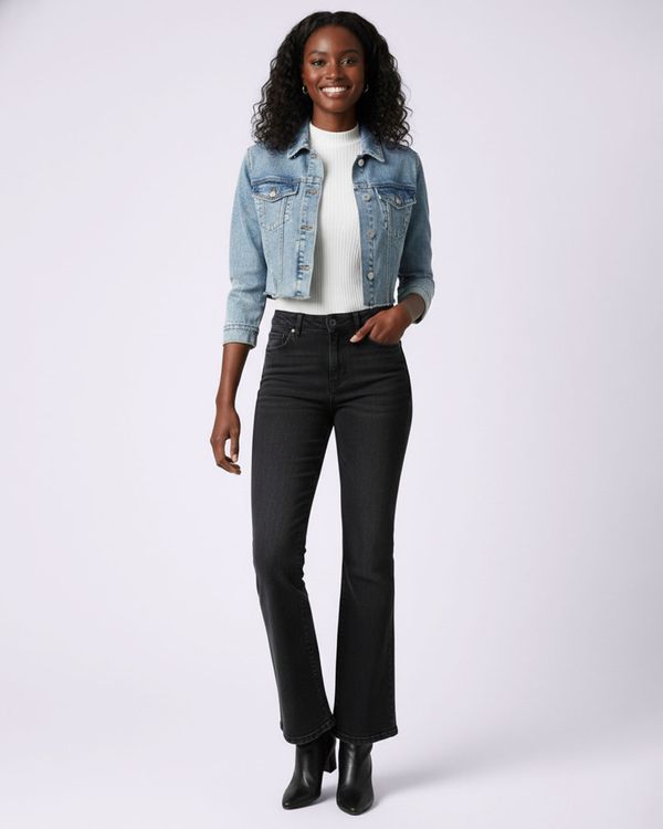 Calça Jeans Feminina Flare com Recorte Lateral Preto 36