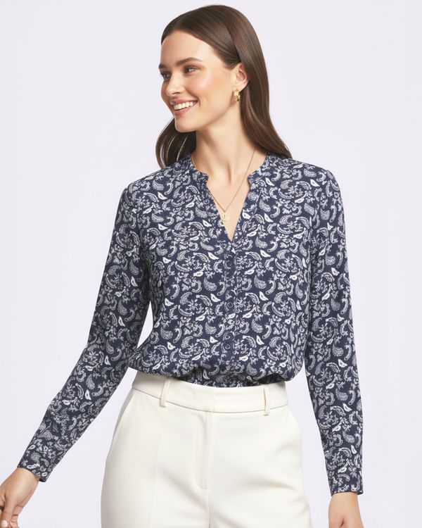 Camisa Feminina Viscose Berry & Co. Estampada Azul M
