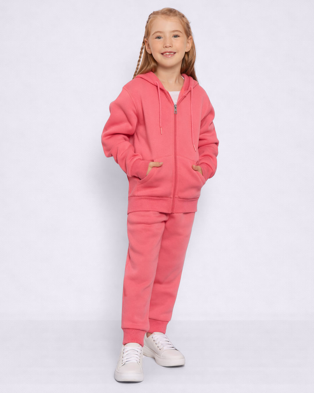 Calça Moletom Infantil Peluciada Jogger Com Bolso Rosa Escuro