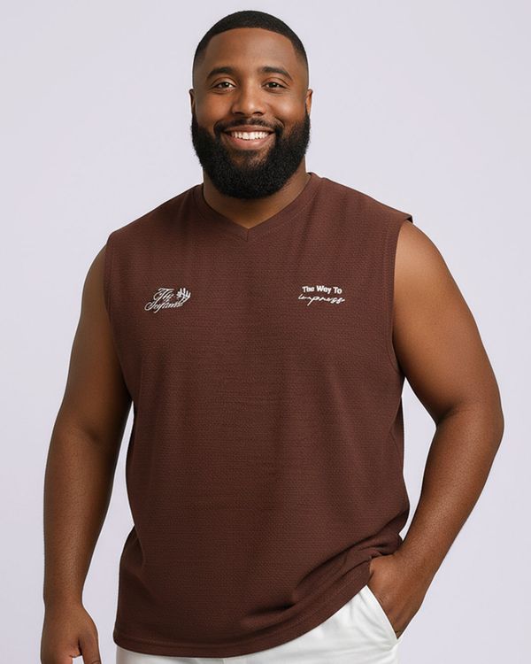Regata Plus Size Masculina Machão Estampa Marrom G3