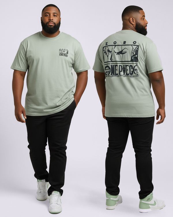 Camiseta Plus Size Masculina One Piece Estampa Frente e Costas Verde G3