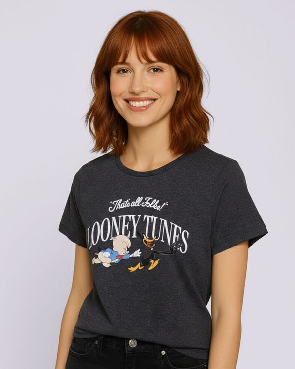 Camiseta Feminina Estampa Looney Tunes Cinza GG