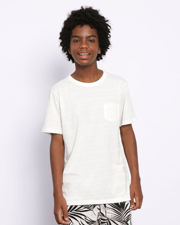 Camiseta Juvenil Manga Curta Bolso Único Frontal Texturizada Off White 16