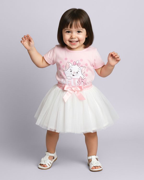 Camiseta Bebê Disney Marie Manga Curta Rosa 2
