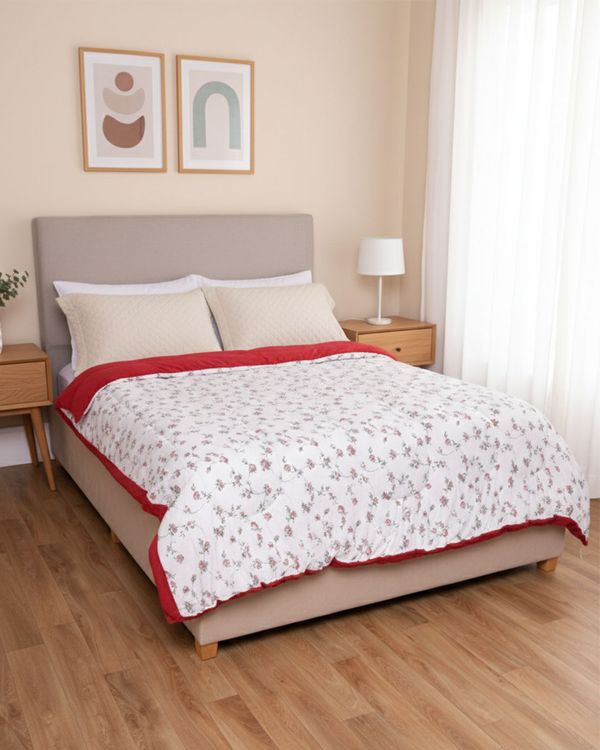 Coberdrom Casal Dupla Face Arte & Cazza Estampa Floral Vermelho UN
