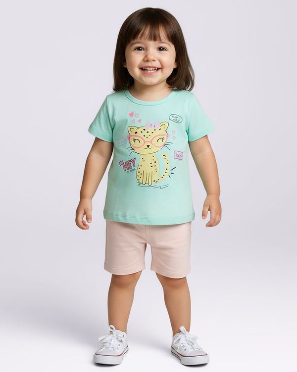 Camiseta Bebê Estampa com Glitter Tigrinho Manga Curta Verde 3