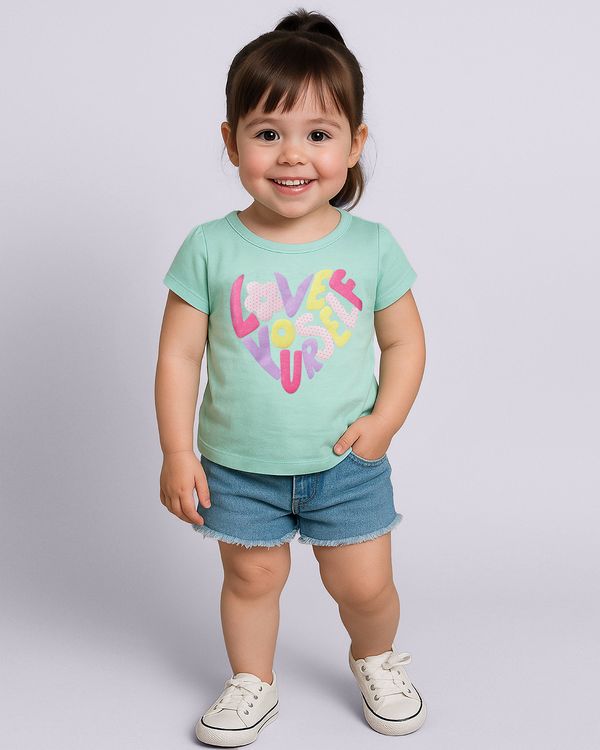 Camiseta Bebê Estampa com Glitter Manga Curta Verde 1