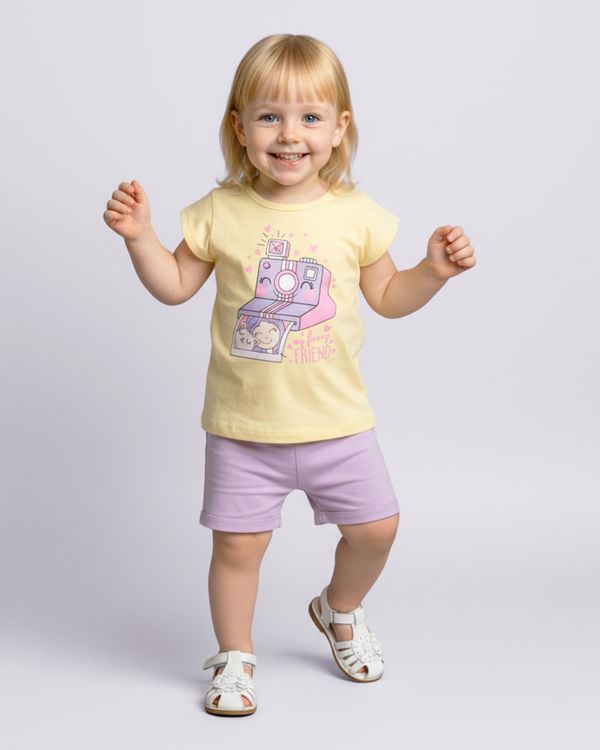 Camiseta Bebê Estampa com Glitter Manga Curta Amarela 2