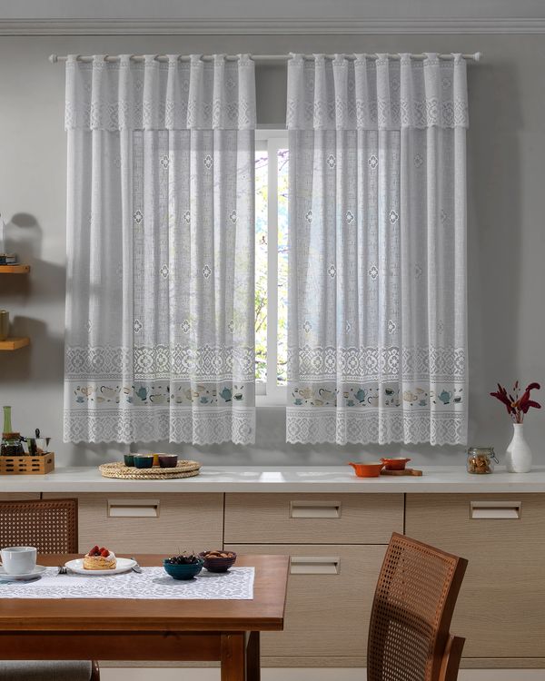 Cortina De Cozinha Valencia 200cmX120cm Estampada Branca UN