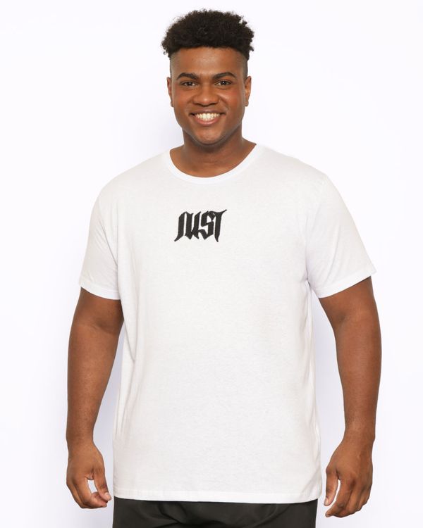 Camiseta Plus Size Masculina Com Bordado Frontal Manga Curta Branca G1