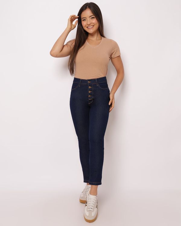 Calça Jeans Feminina Cigarrete Botões Azul Escuro 48