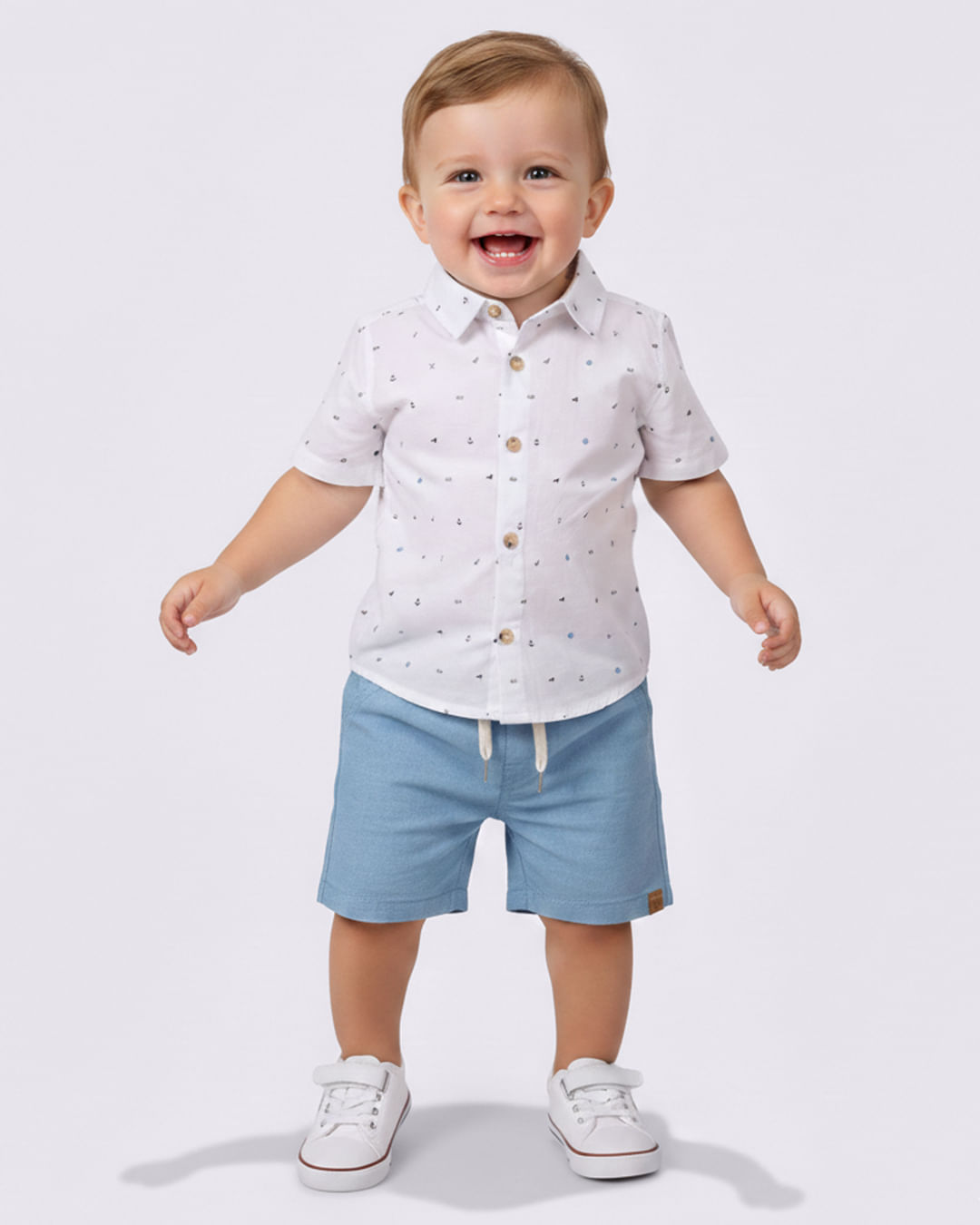 Conjunto Bebê Estampado Barquinho Branco
