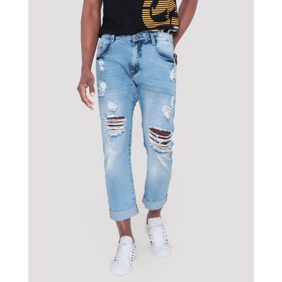 Calca-Jeans-Maculina-Cropped-Destroyed-Delave