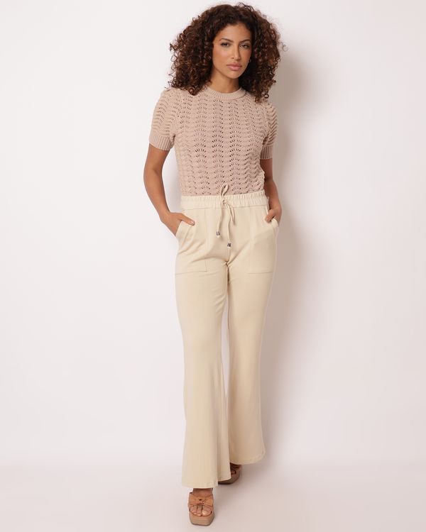 Calça Feminina Reta Viscose com Bolsos Bege M