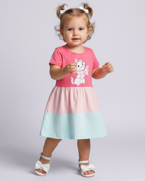 Vestido Bebê Curto Algodão Disney Marie Três Marias Rosa 1