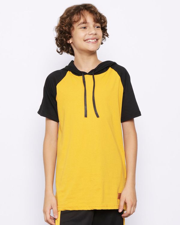 Camiseta Juvenil Manga Curta Raglan Com Capuz Mostarda 10