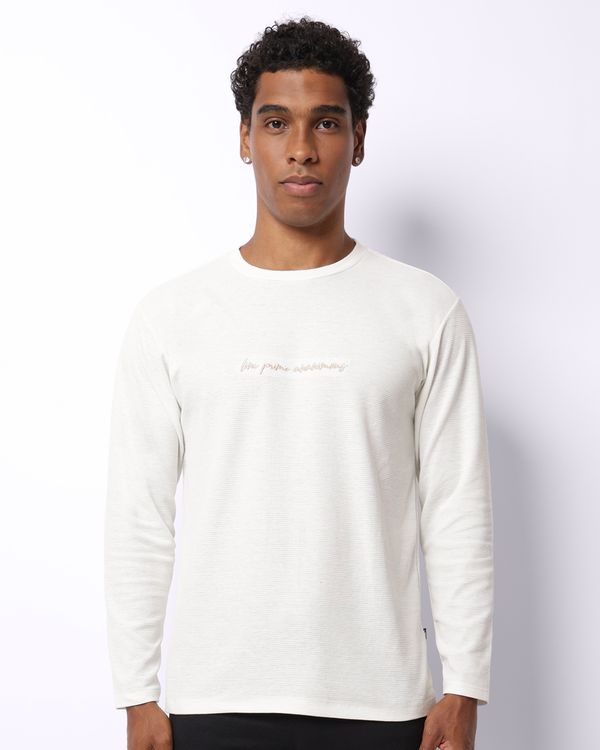 Camiseta Masculina Texturizada Bordada Manga Longa Off White P