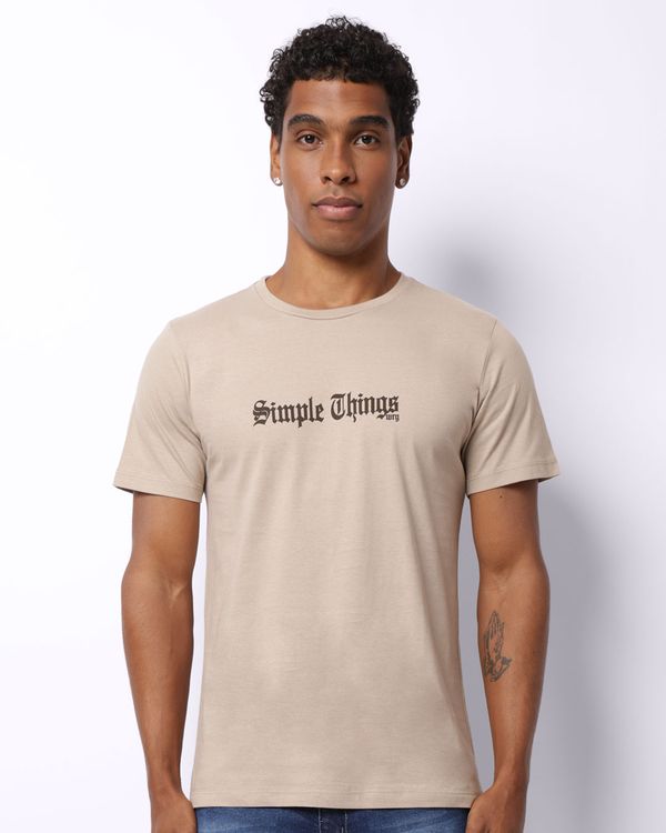 Camiseta Masculina Algodão Estampa Frontal Manga Curta Bege M