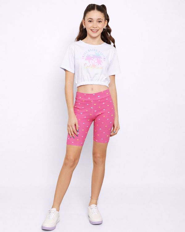 Bermuda Juvenil Ciclista Estampada Corações Rosa 10