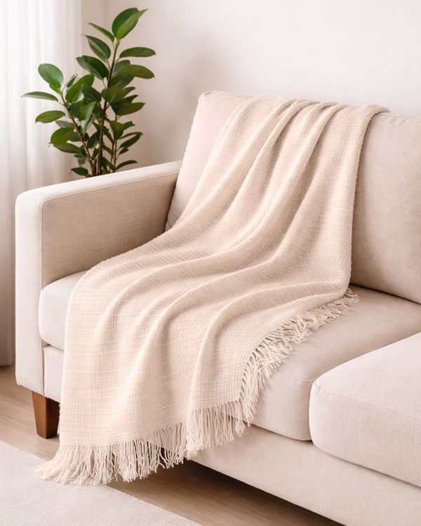 Manta Para Sofá Algodão Texturizada 170cmX240cm Bege UN