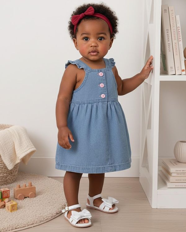 Salopete Jeans Bebê com Babados Azul P