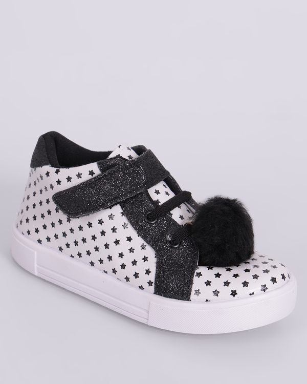 Tênis Bebê Minipasso com Cadarço Glitter Pompom Branco 19