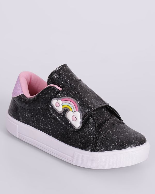 Tênis Infantil Casual Minipasso Glitter com Aplicação Preto 25