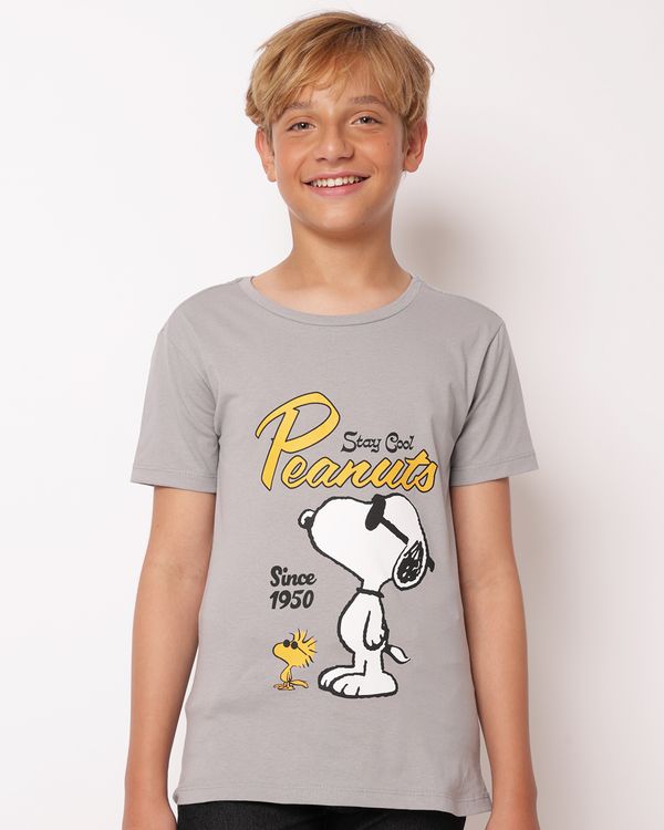 Camiseta Juvenil Algodão Estampa Snoopy Cinza 14