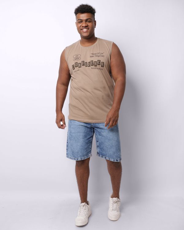 Bermuda Jeans Plus Size Masculina Reta Marmorizada Azul 34