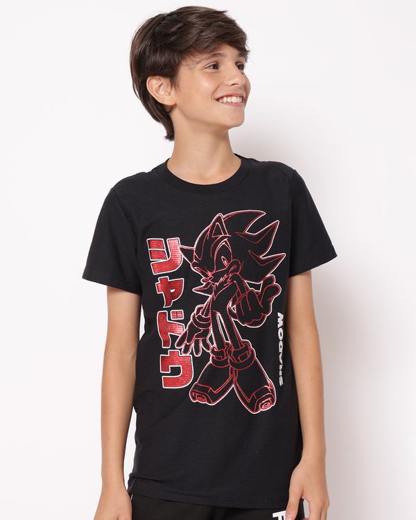 Camiseta Juvenil Algodão Texturizada Sonic Manga Curta Preta 8
