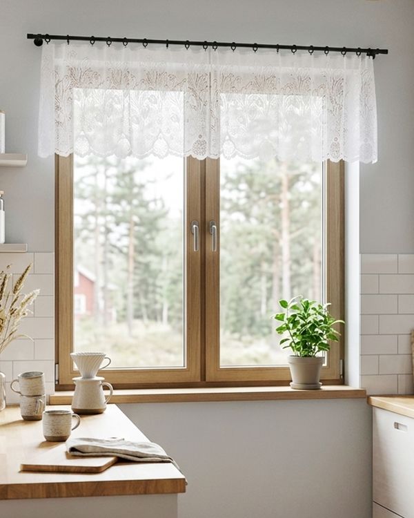 Cortina Bandô de Renda Para Cozinha 300cm x 60cm Branca UN