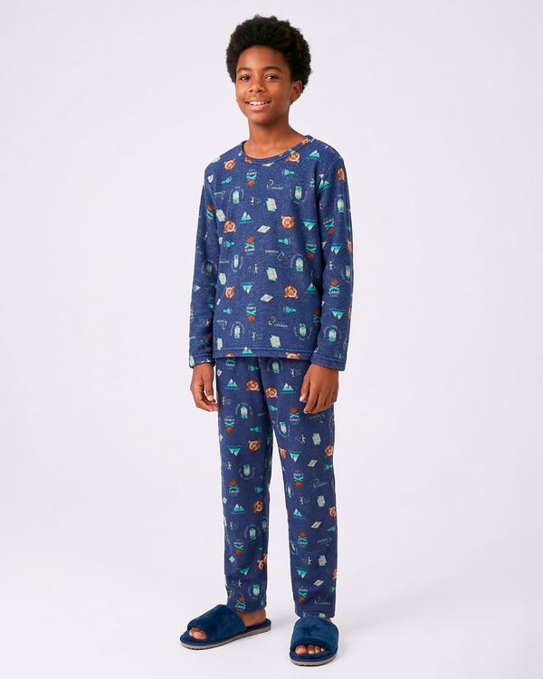 Pijama Longo Juvenil Soft Estampado Marinho 10