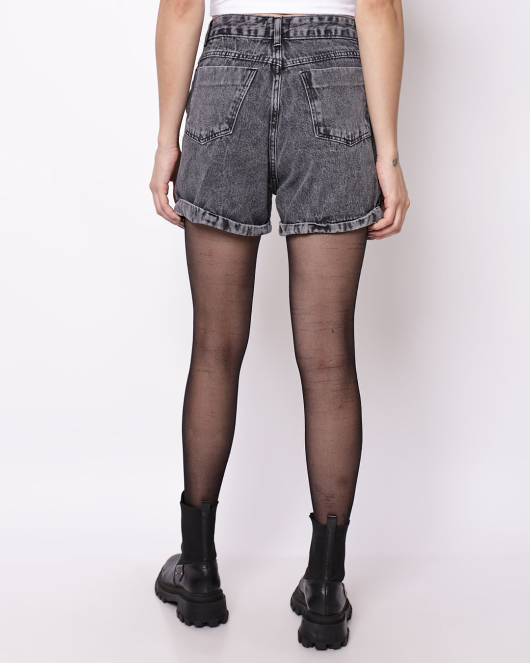 Shorts-Black-Jeans-Mom-Marmorizado-Brilh---Jeans-Black