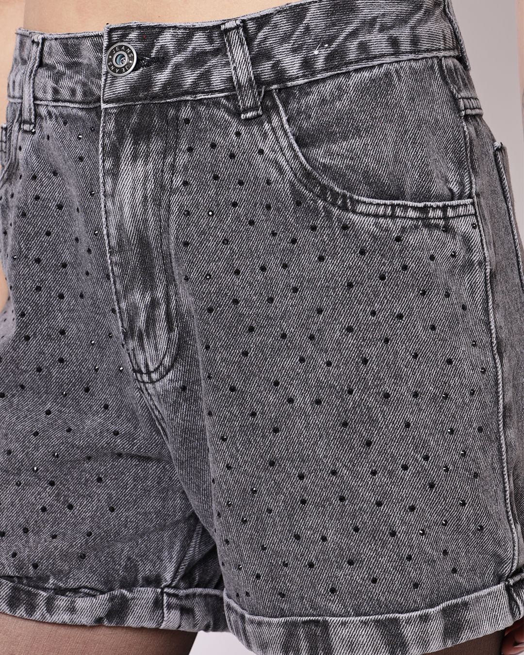 Shorts-Black-Jeans-Mom-Marmorizado-Brilh---Jeans-Black