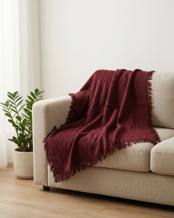 Manta Para Sofá Texturizada 150cm x 120cm Com Franjas Vinho UN