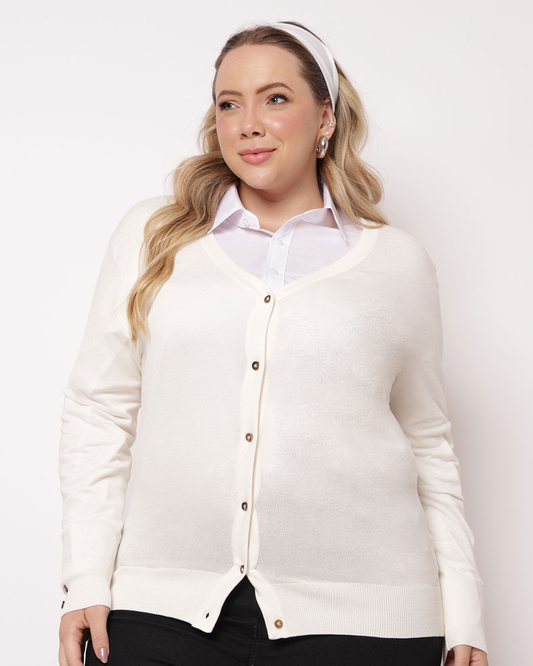 Cardigan Feminino Plus Size Liso Rosa