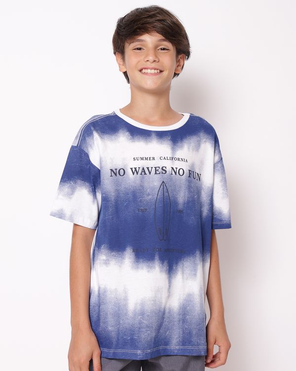 Camiseta Juvenil Algodão com Estampa Tie Dye Tropical Manga Curta Azul 12