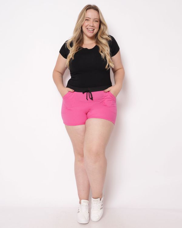 Short Plus Size Feminino Moletinho Curto Rosa Escuro G1
