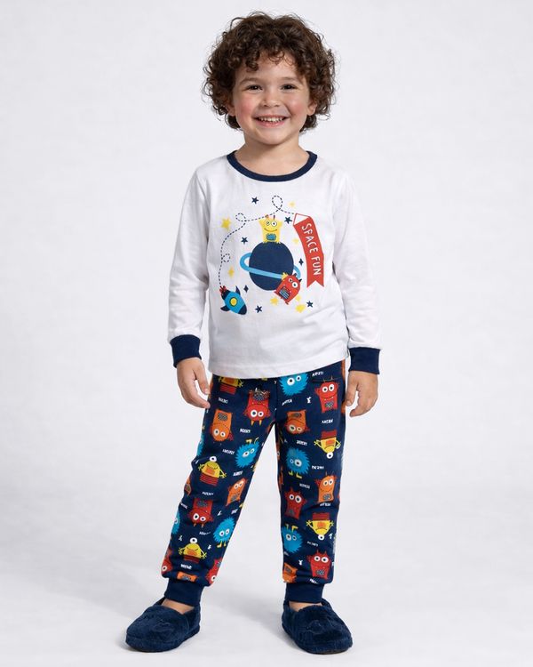 Pijama Bebê Longo Estampado Monstros Space Fun Branco 1