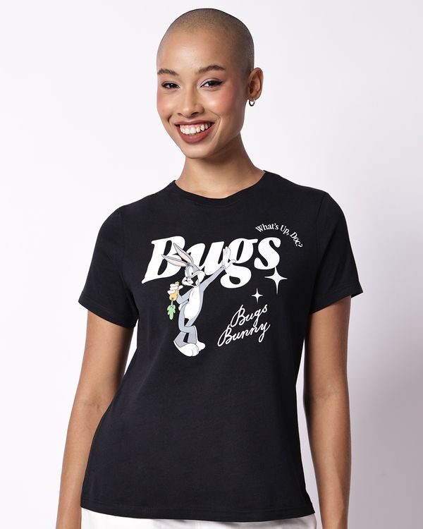 Camiseta Feminina Algodão Pernalonga Manga Curta Preta M