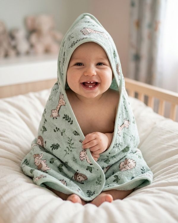 Toalha de Banho Bebê com Capuz e Forro Fralda Estampado Verde UN